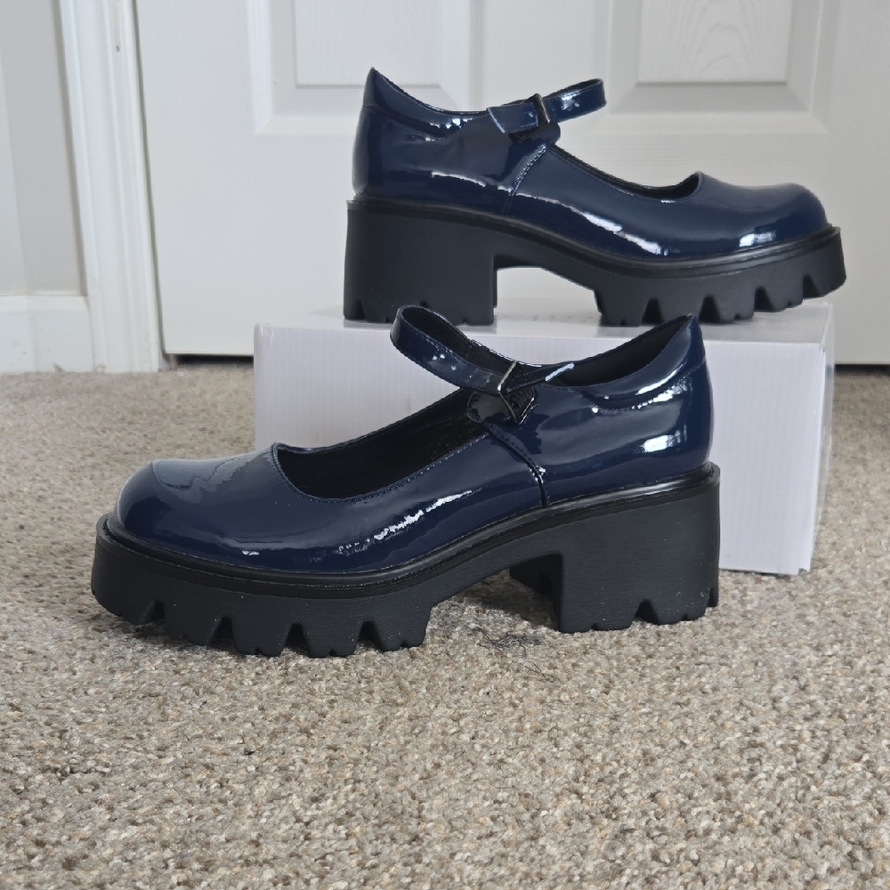Dream Pairs Navy Patent Mary Jane Platform Shoes